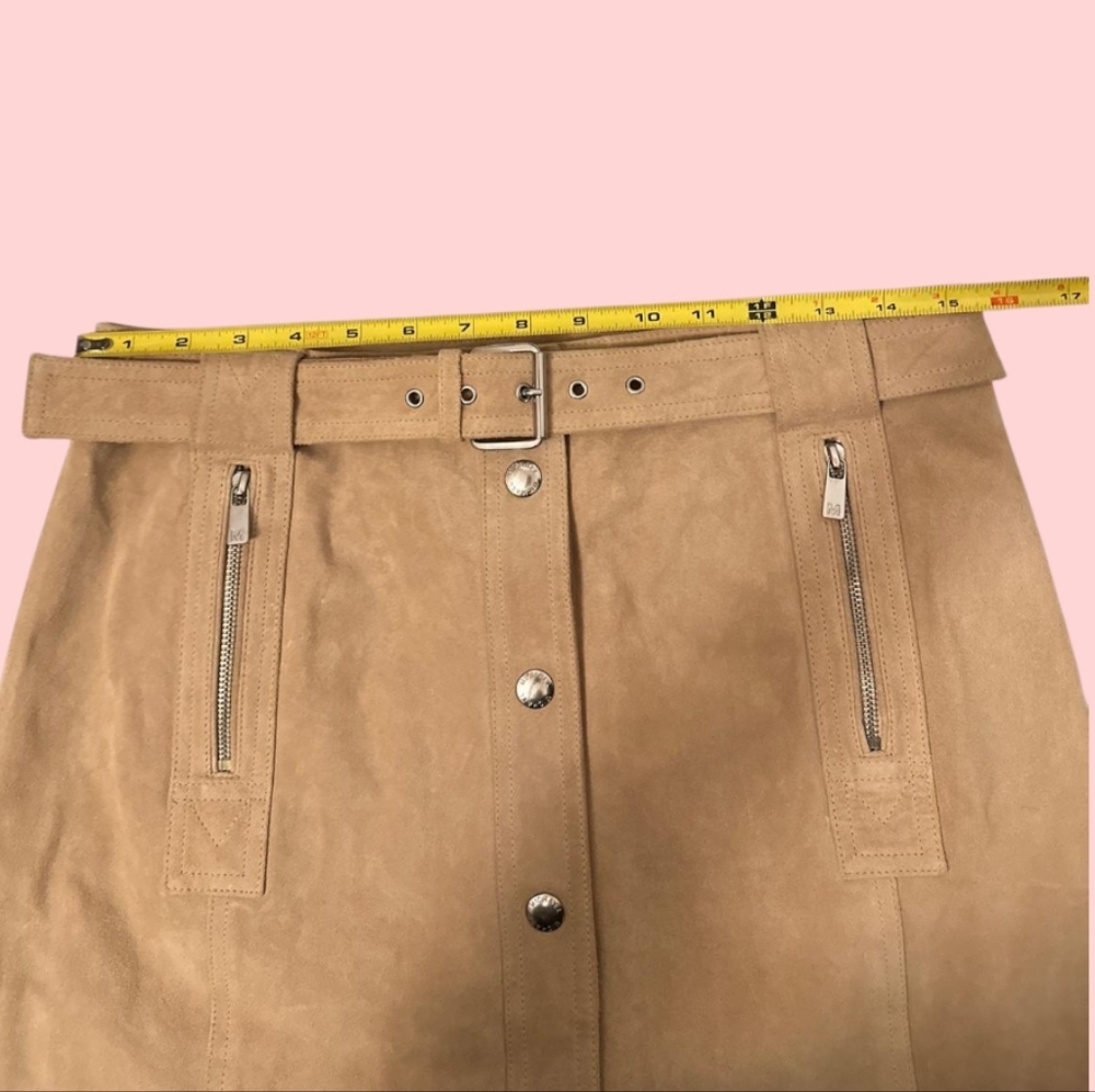 MICHAEL KORS Leather Skirt Knee Length in Cream | Size: 10 - Picture 5 of 16